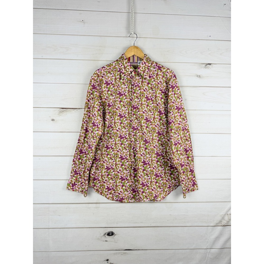 Robert Graham Shirt Mens Large Multicolor Embroidered Flip Cuff Button Up LS